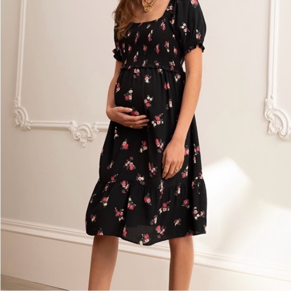 Seraphine Floral Maternity Nursing Shirred Dress